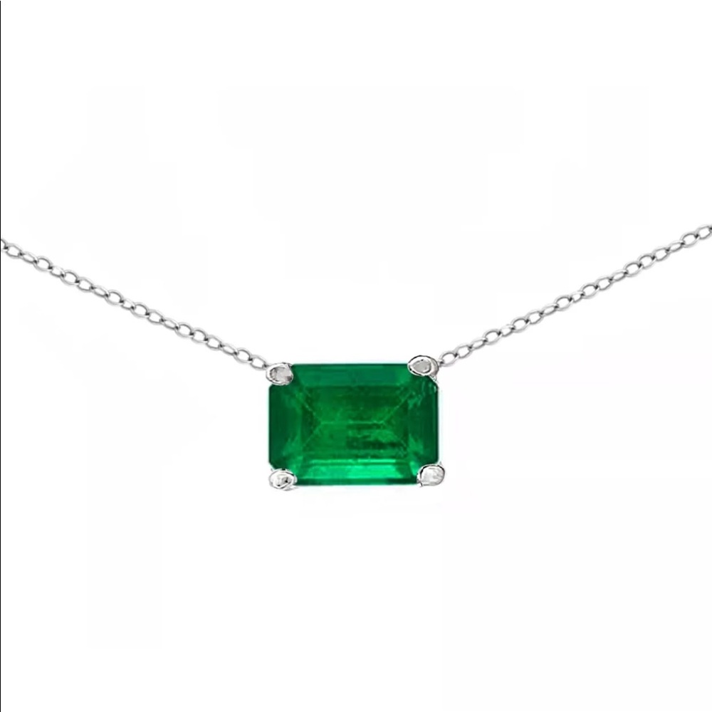 1ct Emerald Gemstone in 14k White gold Necklace